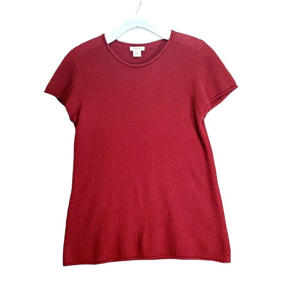 SUNDANCE Womens‎ Sweater SZ L 100% Cashmere Pullover Burgundy Knit Minimal - Picture 1 of 7